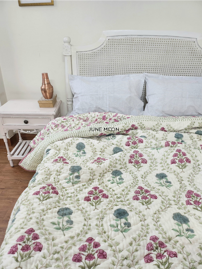 Nandini - Block Printed Muslin Quilt (Cream Base)