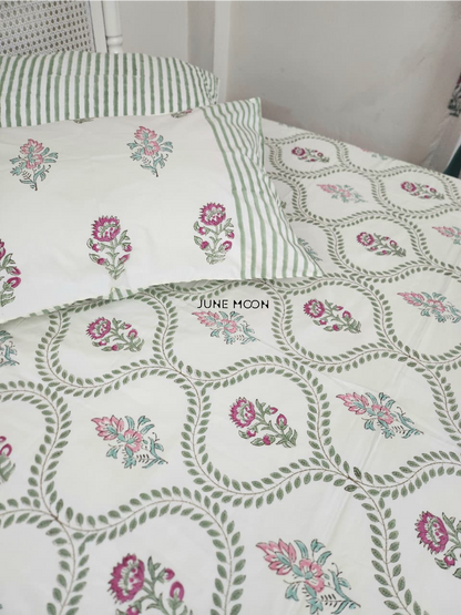 Rosewood - Block Printed Bedsheet Set (Cream Base)