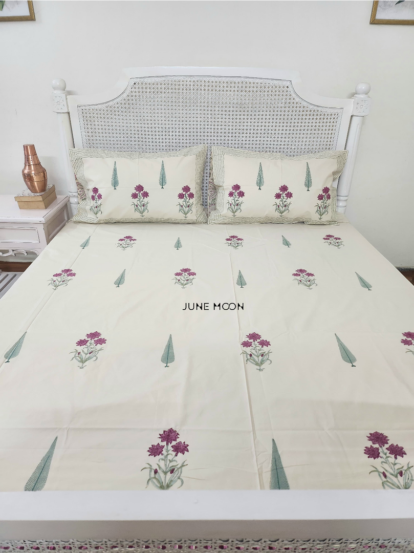 Gulbahaar - Block Printed Bedsheet Set (Cream Base)