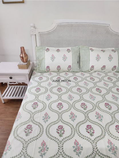 Rosewood - Block Printed Bedsheet Set (Cream Base)