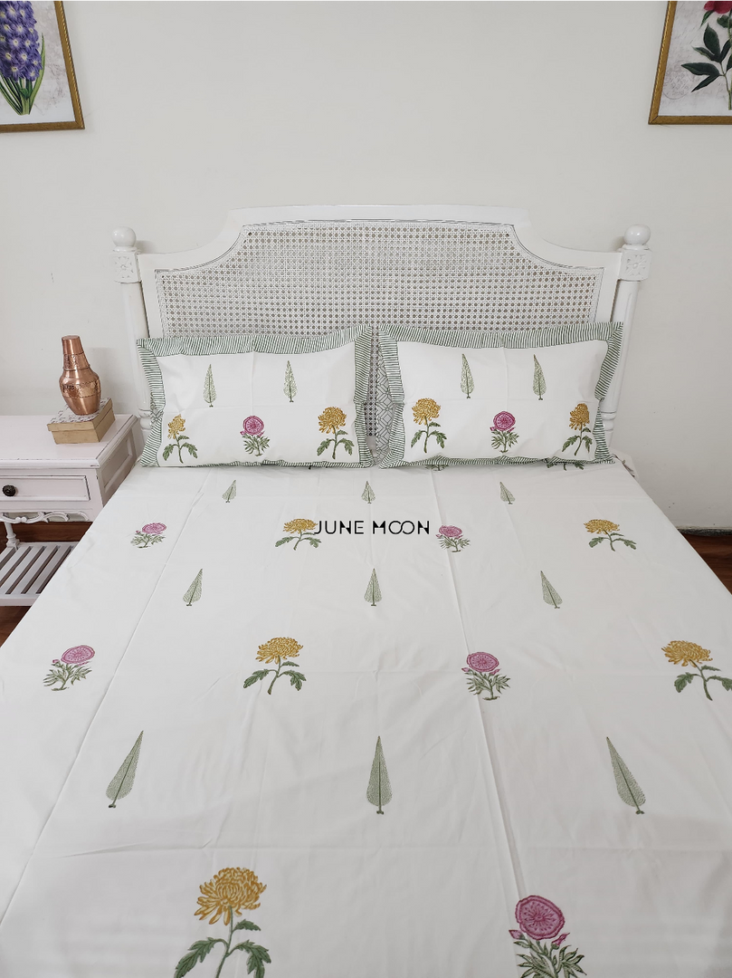 Guncha - Block Printed Bedsheet Set (Cream Base)