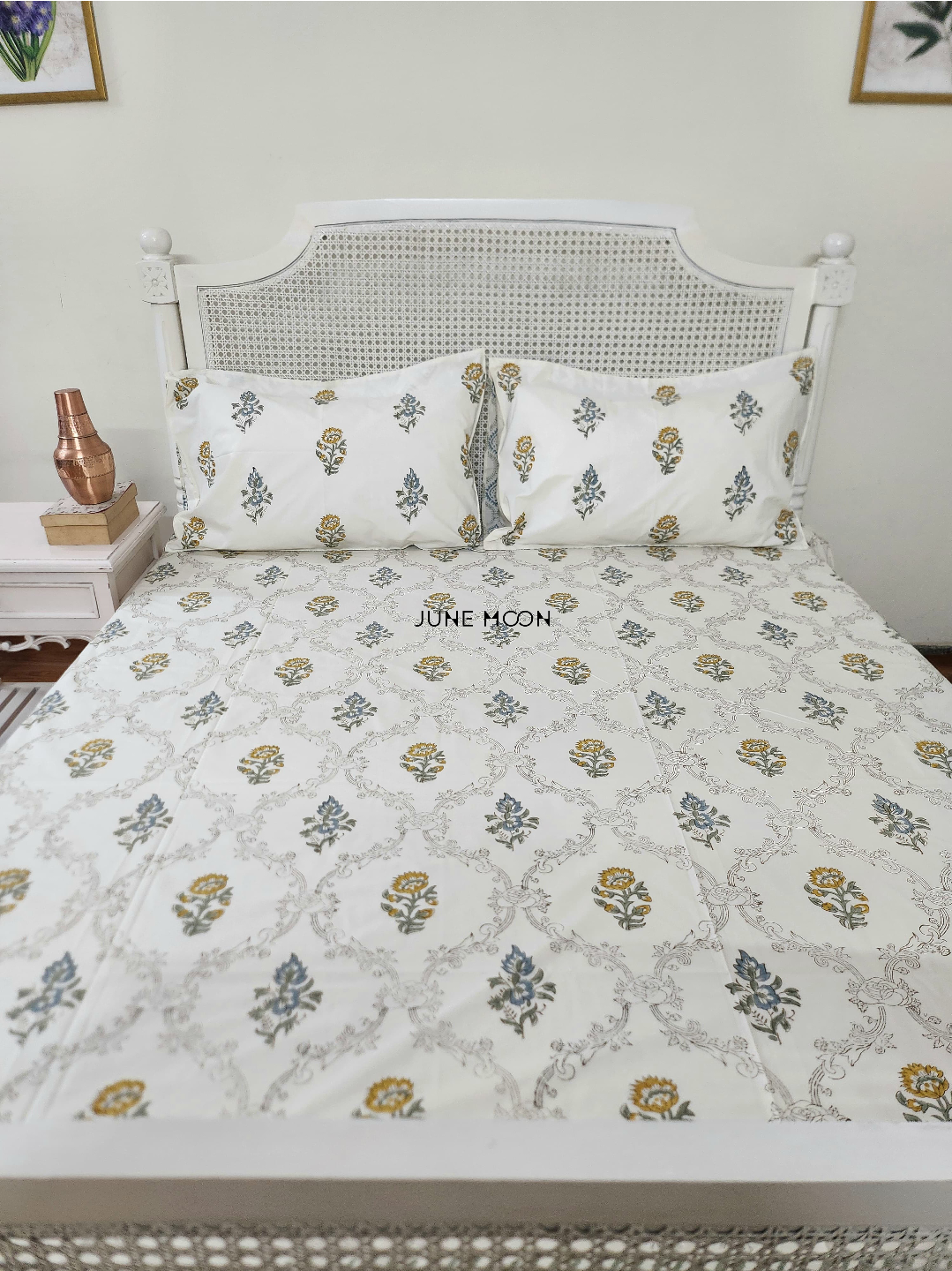 Golden Hour - Block Printed Bedsheet Set (Cream Base)