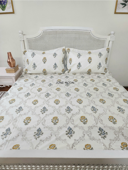 Golden Hour - Block Printed Bedsheet Set (Cream Base)