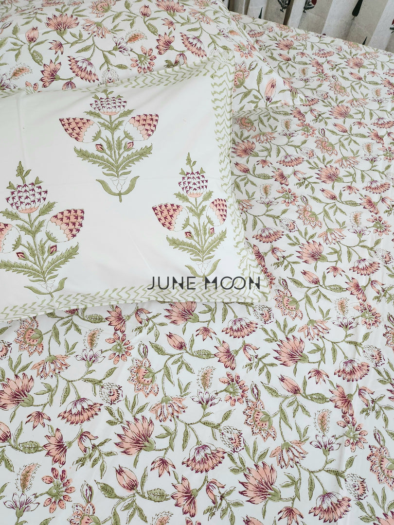 Rusty Farm - Block Printed Bedsheet Set (Cream Base)