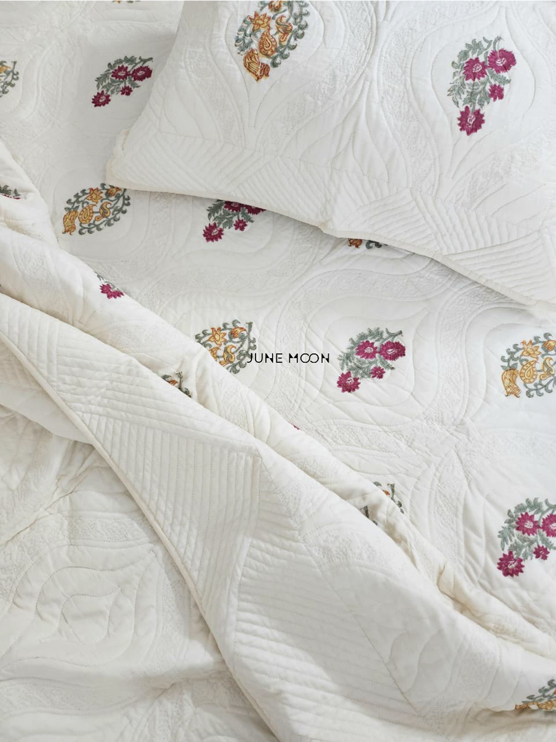 Gulsaana - Quilted Bedcover Set (Cream Base)