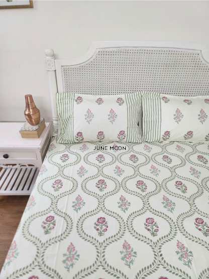 Rosewood - Block Printed Bedsheet Set (Cream Base)