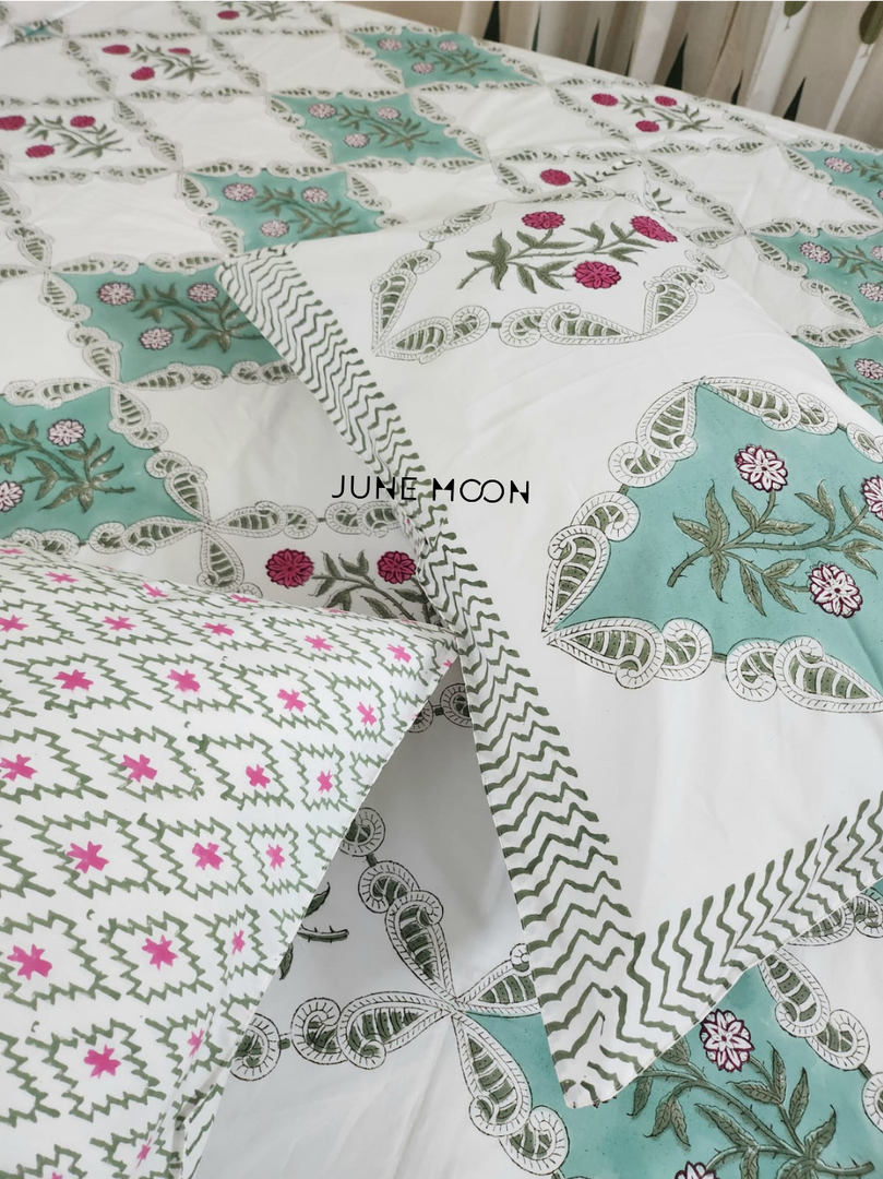 Mint To Be - Block Printed Bedsheet Set