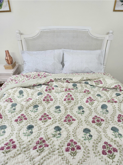 Nandini - Block Printed Muslin Quilt (Cream Base)