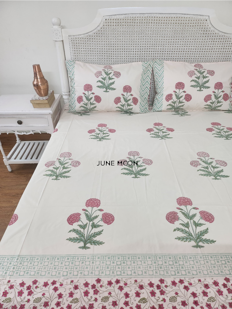 Hued Mist - Block Printed Bedsheet Set (Pink Base)