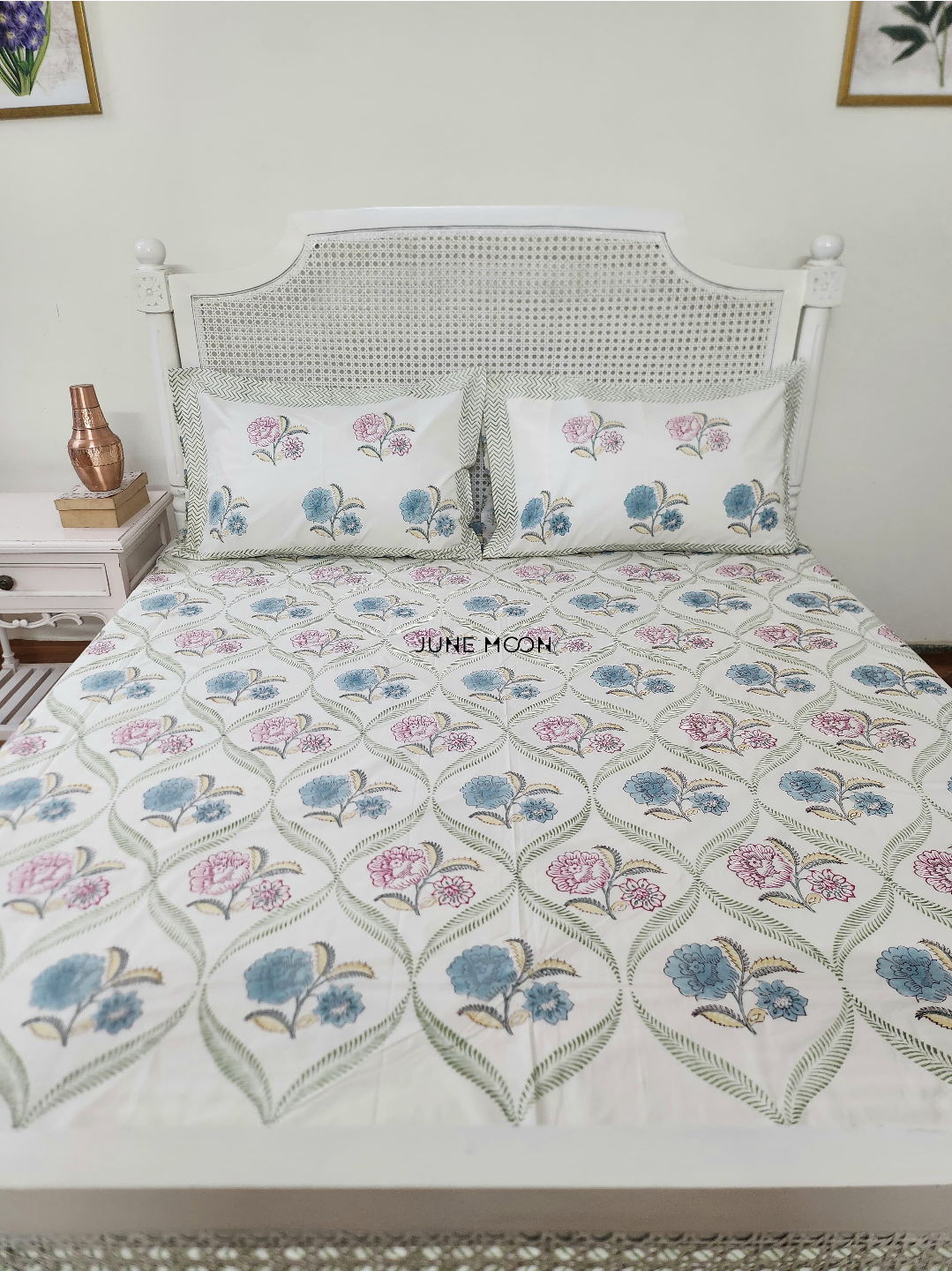 Summer House - Block Printed Bedsheet Set (Cream Base)