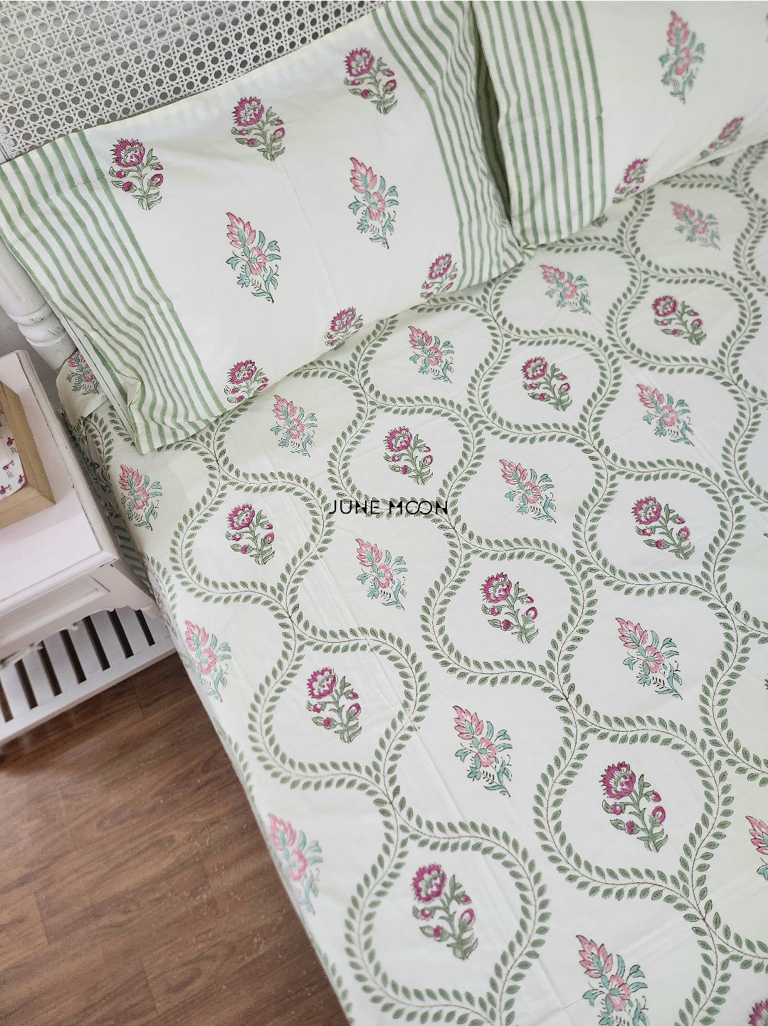 Rosewood - Block Printed Bedsheet Set (Cream Base)