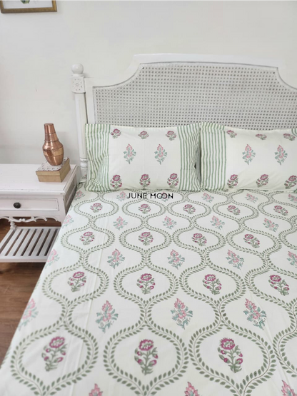 Rosewood - Block Printed Bedsheet Set (Cream Base)