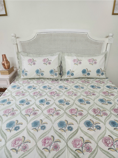 Summer House - Block Printed Bedsheet Set (Cream Base)