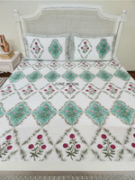 Load image into Gallery viewer, Mint To Be - Block Printed Bedsheet Set

