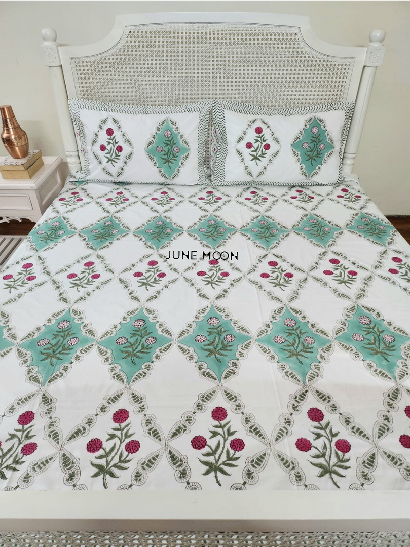 Mint To Be - Block Printed Bedsheet Set
